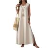 Summer Women's Dress Sleeveless V-Neck Split Skirt Elegant Maxi Dress