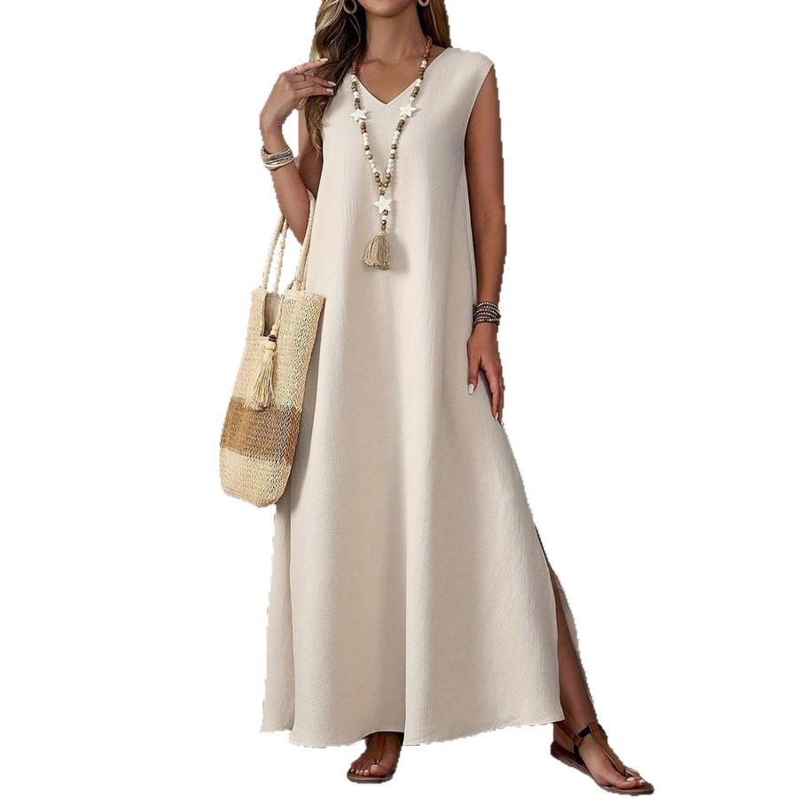 Summer Women's Dress Sleeveless V-Neck Split Skirt Elegant Maxi Dress