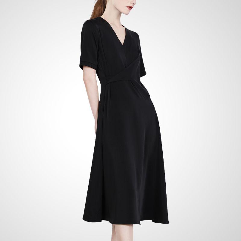 

Минималистичная Мода Ретро Платье с Коротким Рукавом и V-образным Вырезом Летнее Черное Платье Black S