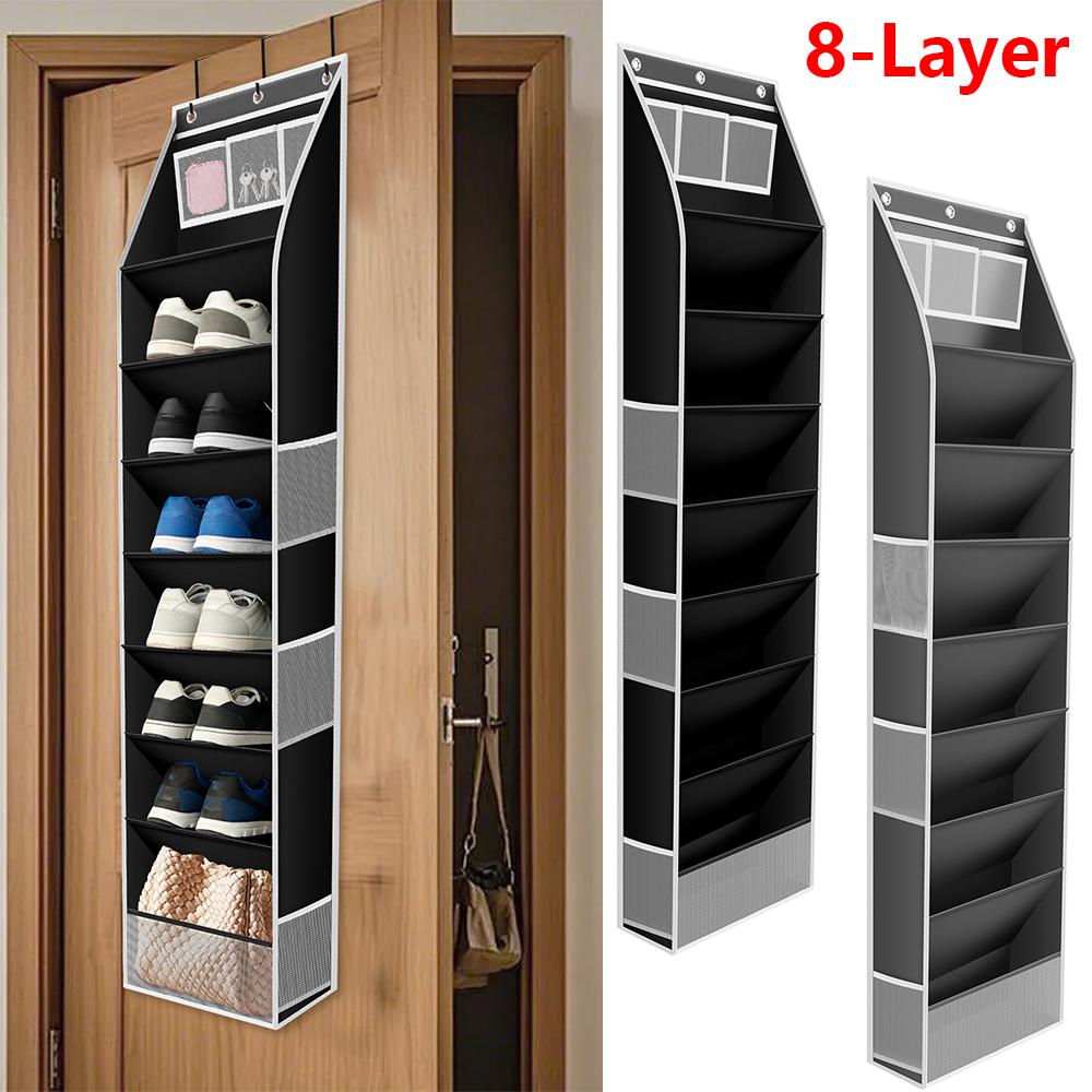 8 Layer Over The Door Shoe Organizer Oxford Cloth Hanging Shoe Storage Rack with 3 Hooks Large Capacity Behind Door Shoe Rack