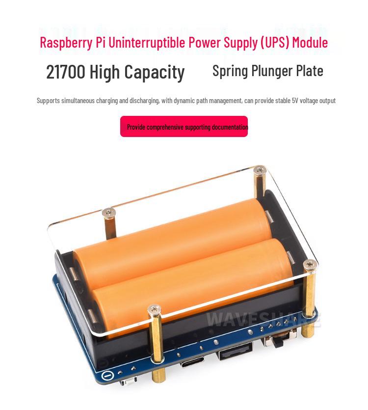 Raspberry Pi UPS 21700 High-Capacity Battery Expansion Board with Spring Pin