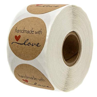 500pcs 1.5Inch DIY Hand Made Handmade with Love Label Wedding Stickers Adhesive Sticker Kraft Round Labels