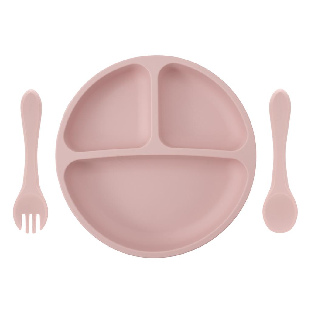 Color Kids 3PCS Baby Feeding Sucker Dishes Plate Set Silicone Tableware With Spoon Fork Training Utensils Children Dinnerware