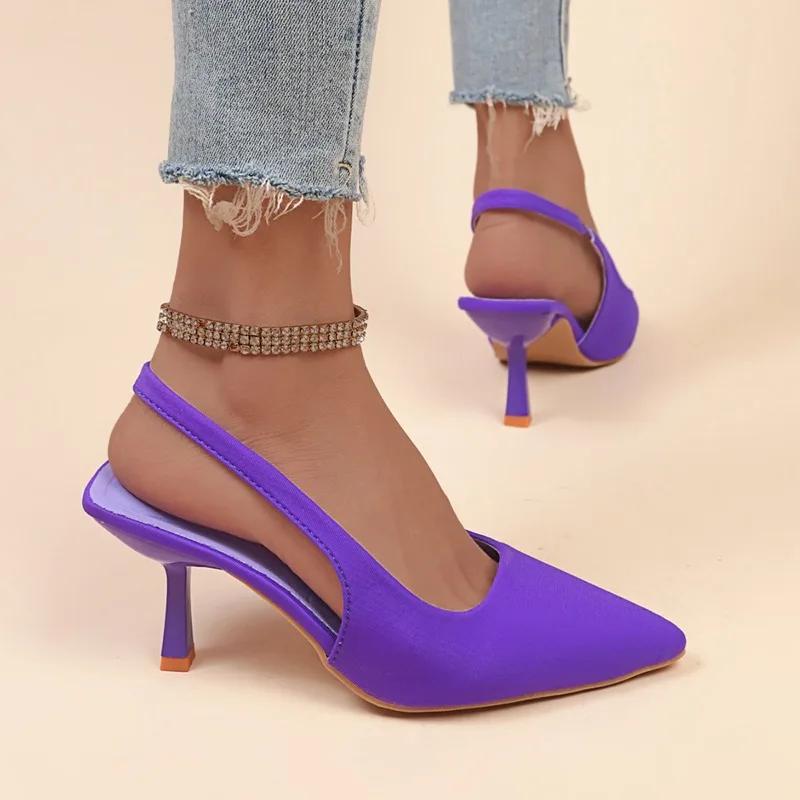 Plus Size Ladies Shoes Slingbacks Women's High Heels Fashion Dress Pumps Women Pointed Toe Slip On Shallow Thin Heel Sandal