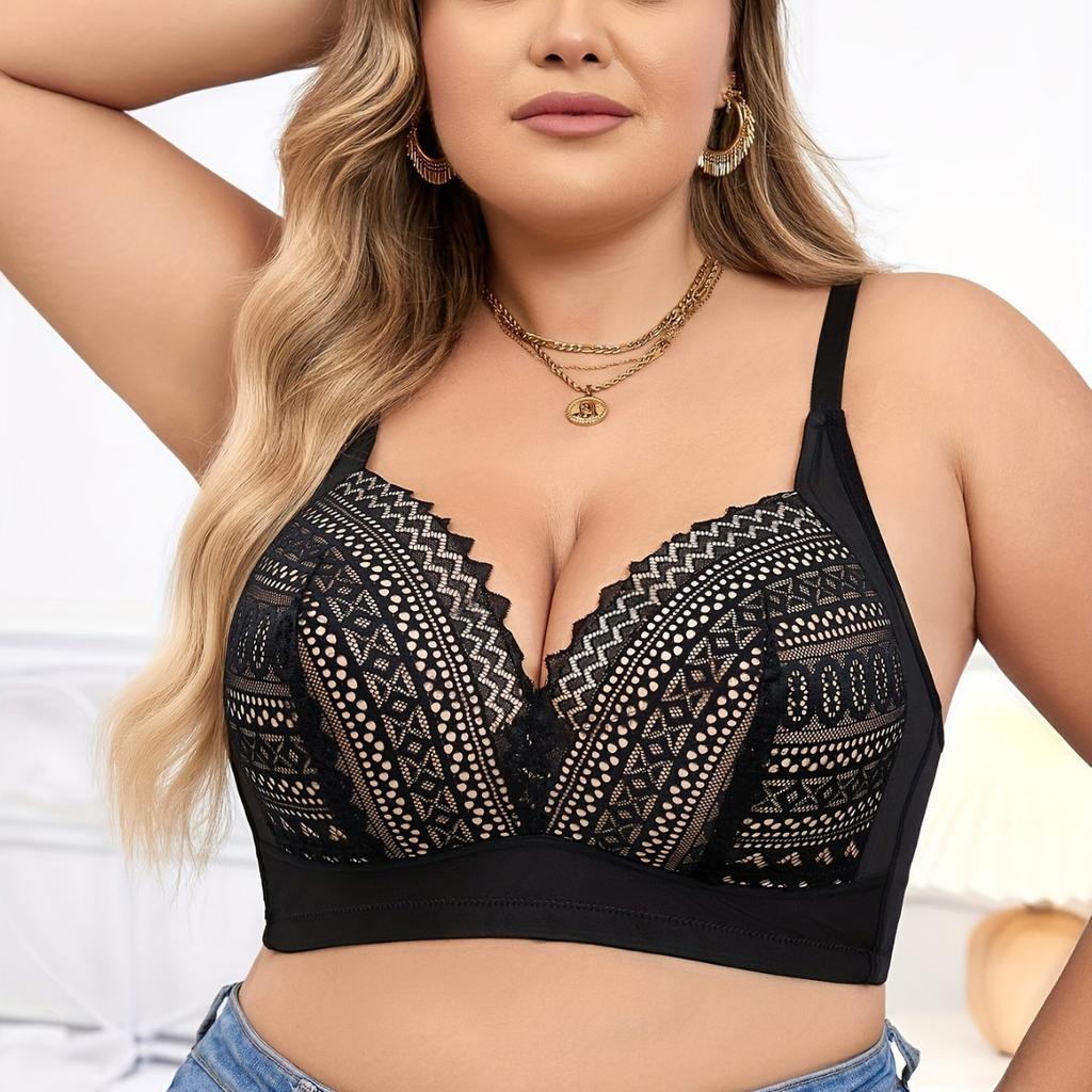 Dünner nahtloser BH aus französischer Spitze für Damen ohne Stahlbügel, gerafft und mit Raffung, Accessoire-BH, Übergröße, sexy BH