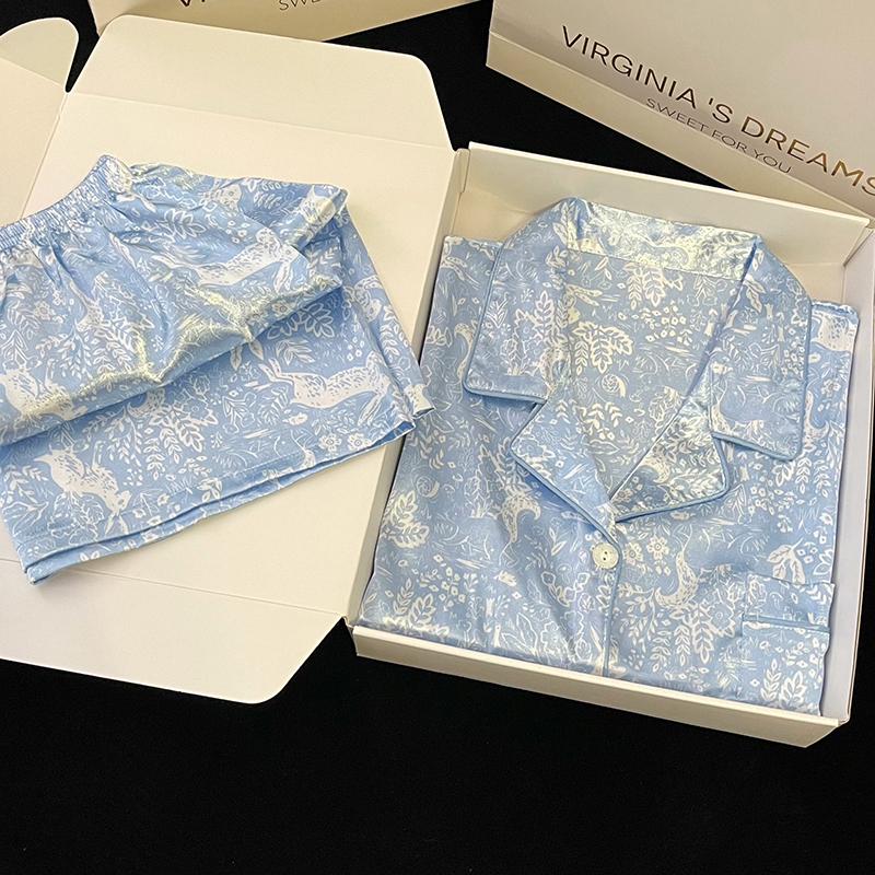 

Blue Plants & Flowers Tie-Dye Women s Classy Pajamas Summer Cool Short Female Housewear Fashion Casual Sleepwear M