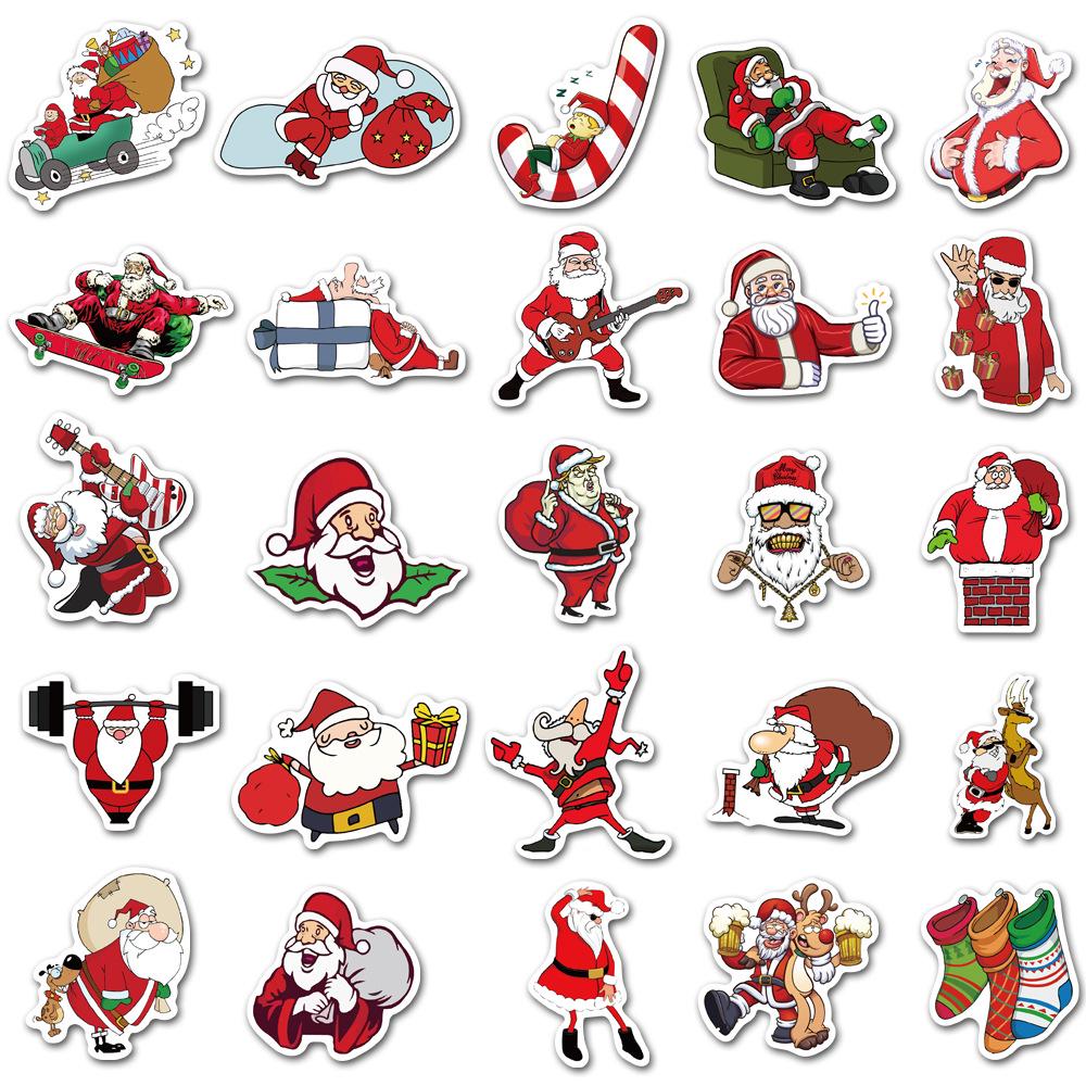 50 Cartoon Christmas Waterproof Scrapbook Stickers - Self-Adhesive Decoration for Notebooks