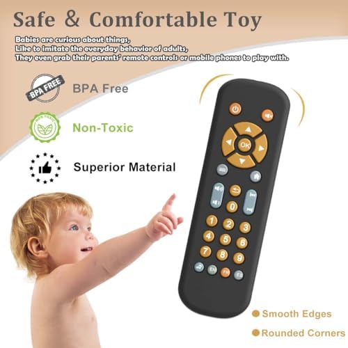 KOESMG Baby TV Remote Control Toy with Lights & Sounds, Early Educational Learning Toy with English/French/Spanish, Gift for Infants 6 Months+
