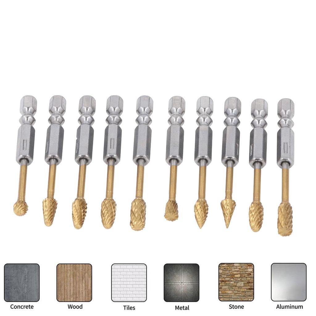 10Pcs Carbide Double Cut Rotary Burrs Set for Woodworking Carving Polishing Hex Shank Grinder Bits