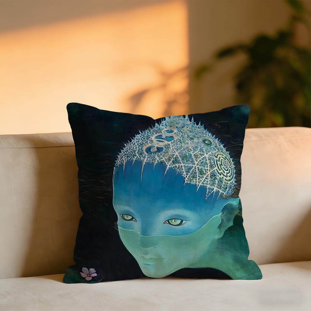 Elves Danish Illustrator Malene Reynolds Laugesen Cushion Cover Cozy Velvet Throw PillowSoft Warm Cushion For Sofa  Bed