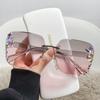 Frameless Cut Edges for Women Diamond-set Sunglasses Fashion Large Frame Sunshade Protection UV Sunglasses