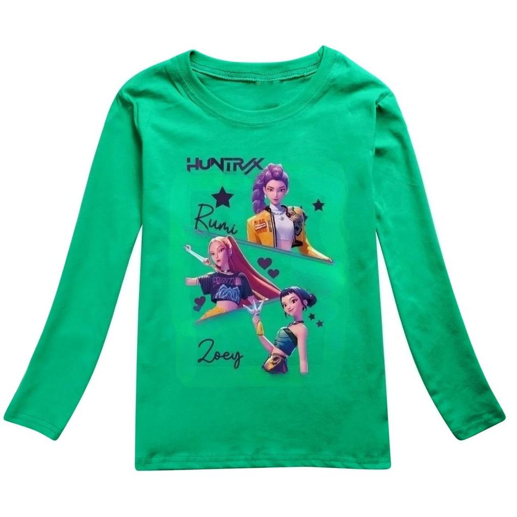 KPop Dämonenjäger Kinder Huntrix Langarm T-Shirt Cartoon Lässig O-Ausschnitt Oberteil für Jungen und Mädchen Mode Locker Jugendbekleidung