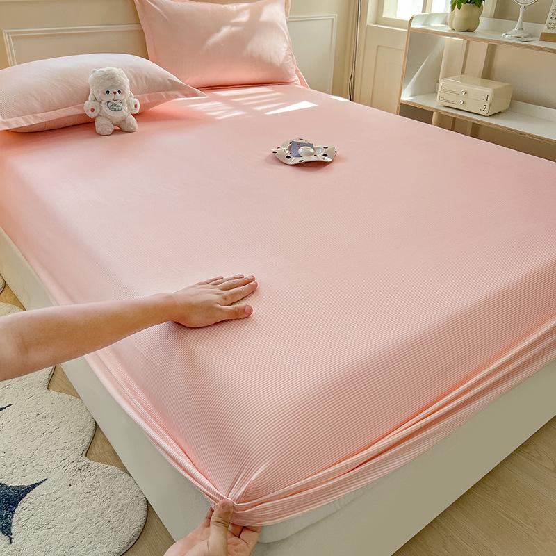 Solid Color Washed Cotton Fitted Sheet with Non-Slip Feature and Pillowcase