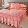 3pcs Luxurious European Quilted Crystal Velvet Bed Skirt Set with Lace Trim - Warm, Thick, Non-Slip, Includes 2 Pillow Shams and 1 Bed Skirt