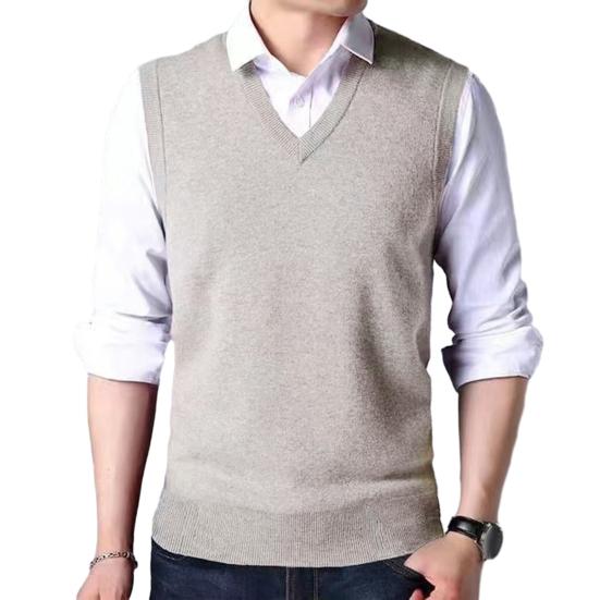 Orta Yaşlı Erkekler Örme Kazak Yelek Düz Renk V Yaka Kolsuz Kazak Yelek Slim Fit Yivli Manşetler Tank Top