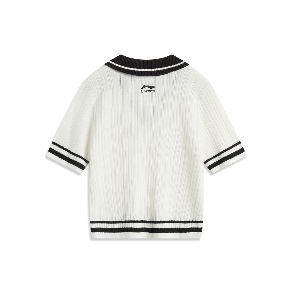 Li Ning Casual Comfortable Versatile Short Sleeve Knit Top Women tops Off-White AMBV302-1