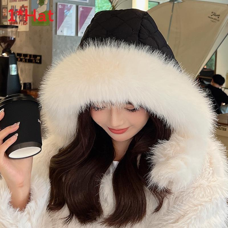Pattern Plush Checkered Hat Women Winter Ear Protection Outdoor Warmth Cap Gift