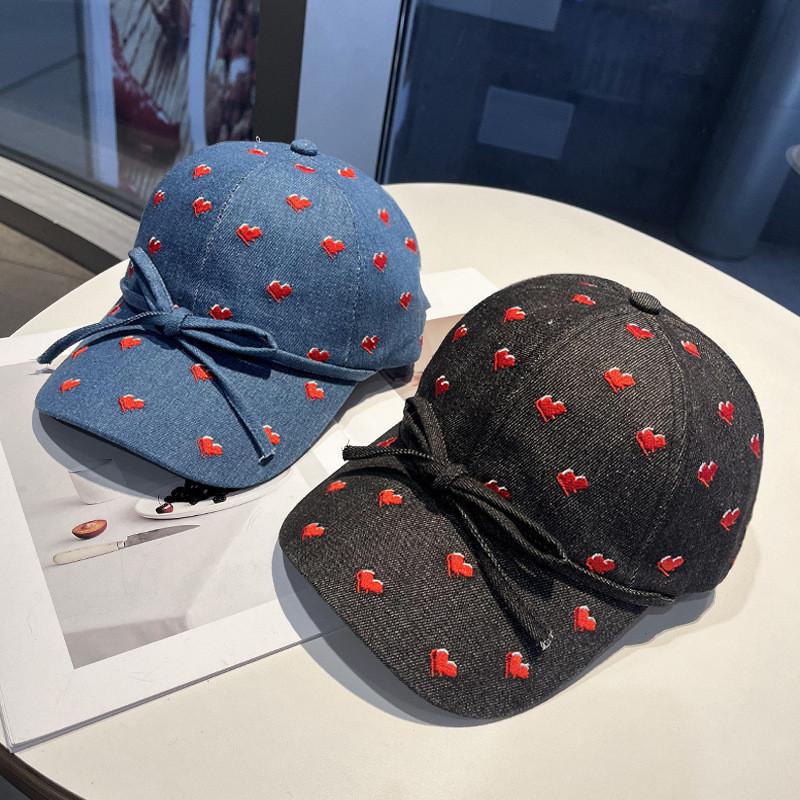 Denim Cap With Heart And Bow Design Sun Blocking For Spring And Autumn Wear