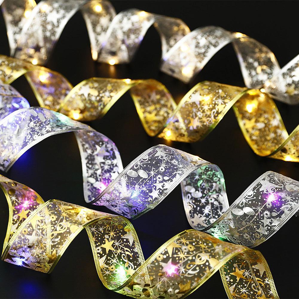 Christmas Decoration LED Ribbon Fairy Lights Christmas Tree Ornaments DIY Bows Light String Party Scene Atmosphere Decor