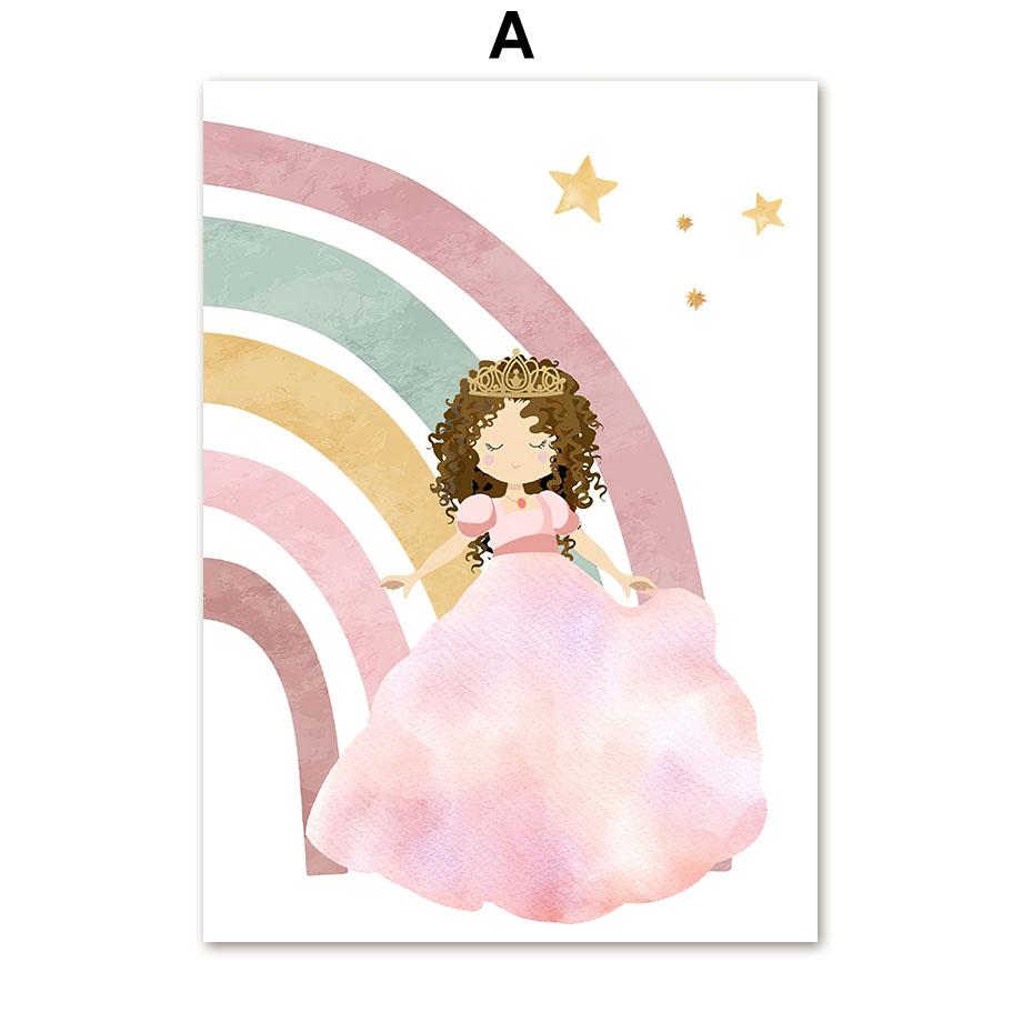 Princess Castle Unicorn Rainbow Sun Star Wall Art Canvas Painting Nordic Posters And Prints Wall Pictures Girl Kids Room Decor