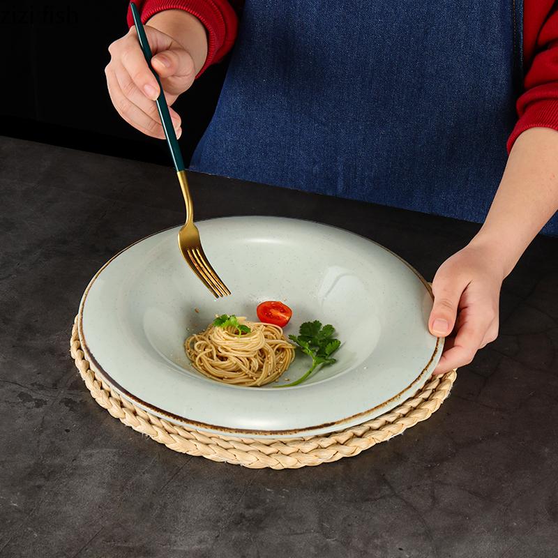 Melamine Straw Hat Plate Dining Plate Fruit Deep Plates Salad Bowl Western Style Steak Plates Dessert Bowl Sting Disc Snack Tray