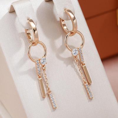 Geometrisches Design Zirkon Quaste Anhänger Ohrringe Goldfarbe Ohrbügel Schmuck Mädchen Party Tägliche Accessoires
