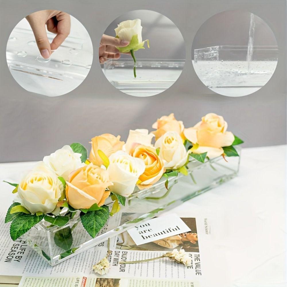 Transparent Clear Acrylic Flower Vase Leak-Proof Hydroponic Flower Pot  Dining Table Decorative