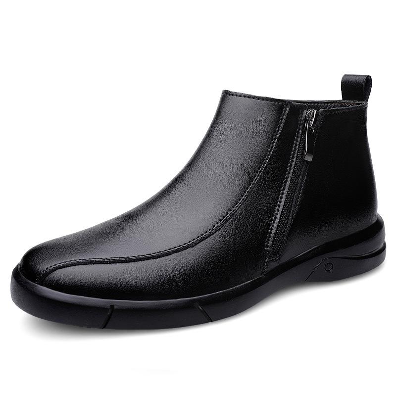 Men s Plus Size High-Top Genuine Leather Boots - Velvet Lined, Slip-On Casual Short Boots for Autumn/Winter 44