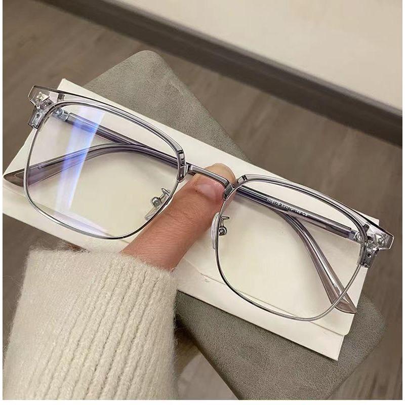 Pochromic Anti Radiation Blue Light Eyeglasses Square Metal Frame Computer Glasses for Women Men Replaceable Lens