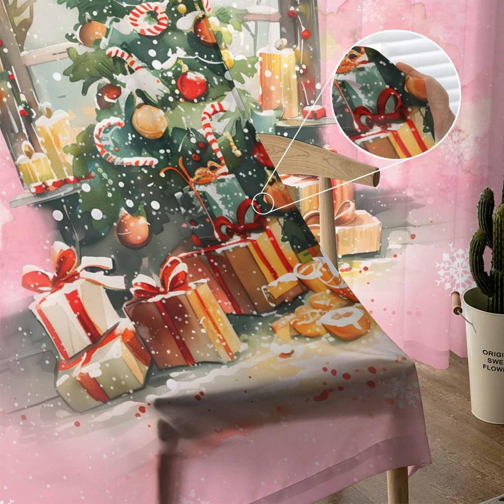 Christmas Tree Gift Fruit Curtains For Living Room Bedroom Home Decoration Window Voile Tulle Curtain Drapes