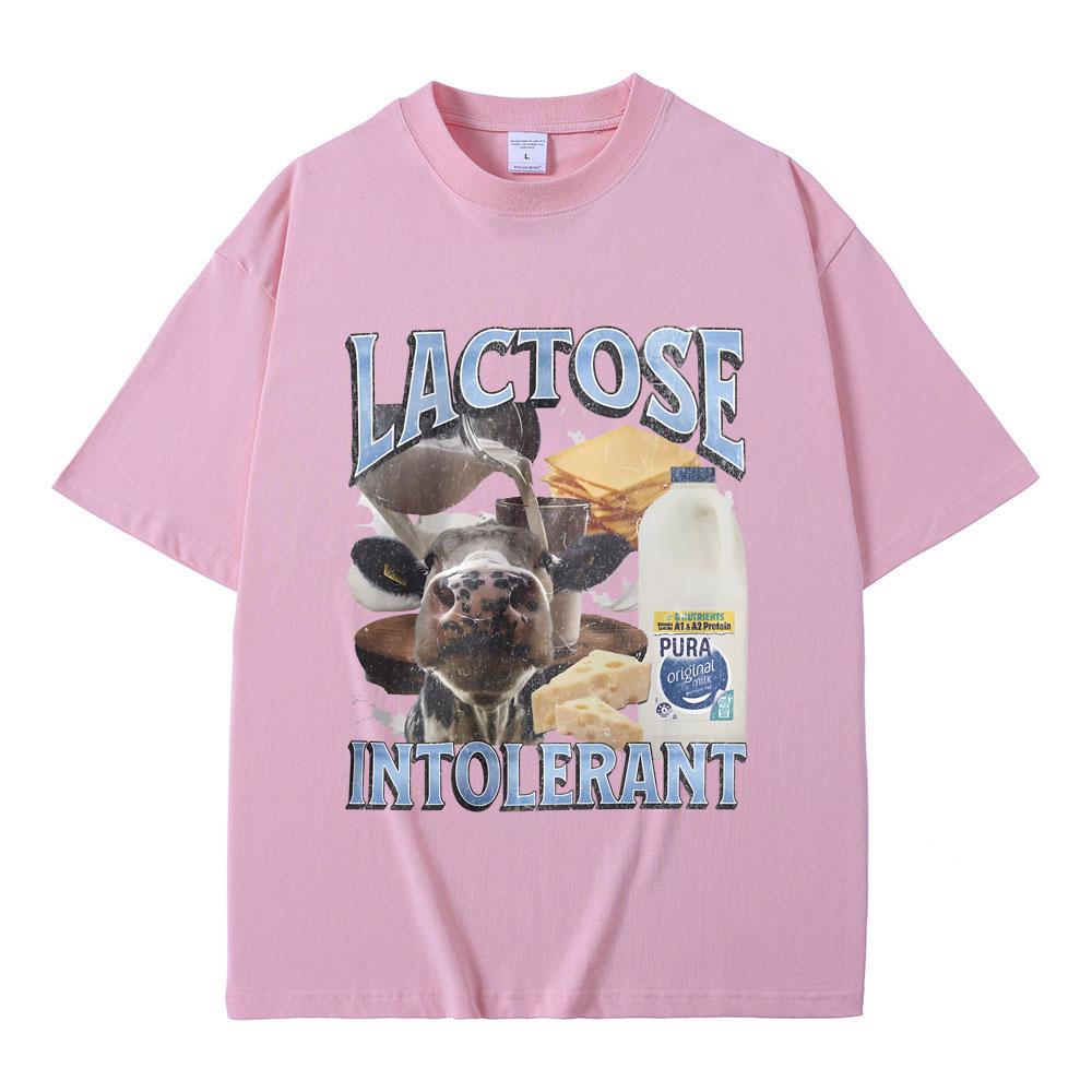 Laktoseintolerant Grafisk T-skjorte Herremote Høy Kvalitet Bomulls T-skjorter Menn Kvinners Casual Oversized Kortermet T-skjorte