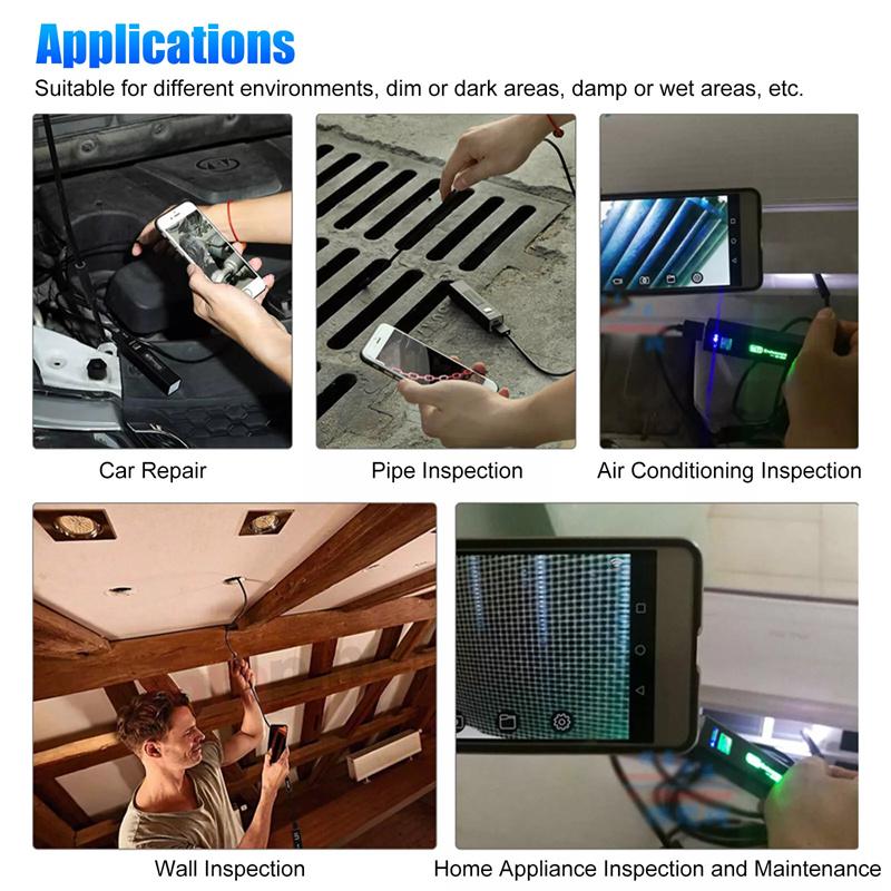 Wireless Endoscope Wifi Borescope Inspection Camera 1200P Hd Ip68 Waterproof Snake Camera With 8 Led For Android Ios Tablet Pc