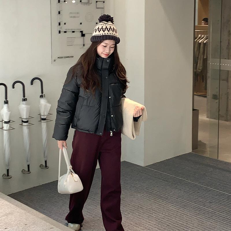 

Leather jacket trendy cotton-padded clothing women s winter new loose cotton-padded jacket student bread clothing removable hat cotton-padded jacket S чёрный