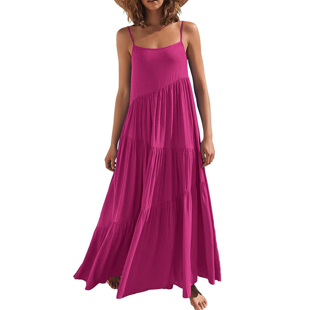 2025 European Women's Summer Pleated Irregular Long Beach Dress