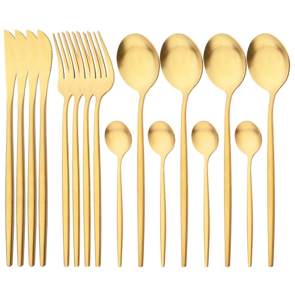 16Pcs Dinnerware Set Stainless Steel Tableware Matte Dinner Rose Gold Cutlery Set Knife Fork Coffee Spoon Flatware Kitchen Set