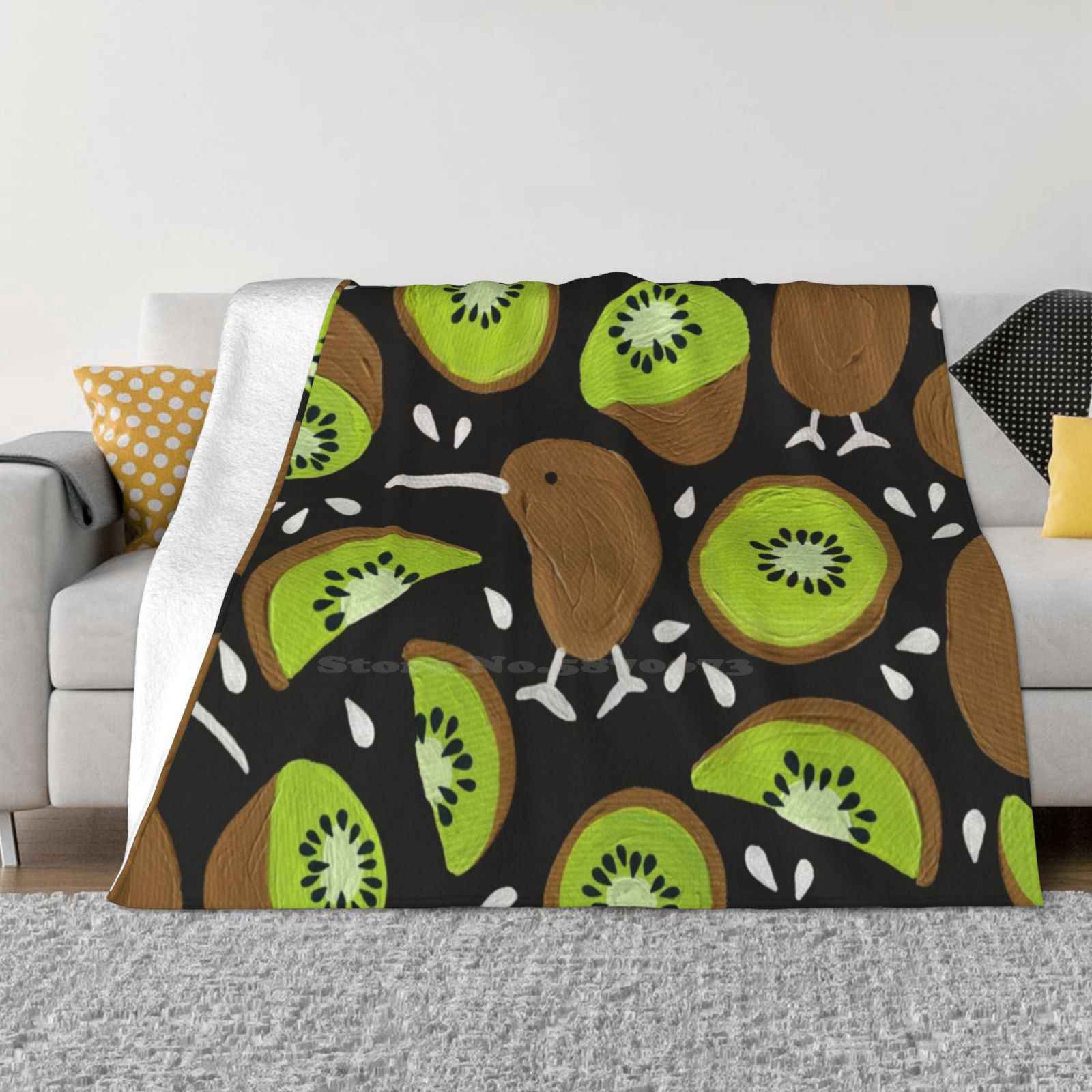 Kiwis & Kiwis – Charcoal Palette All Sizes Soft Cover Blanket Home Decor Bedding Kiwi Bird Fruit New Zealand Pattern Green 30x40in
