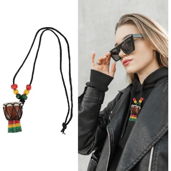 Djembe Drum Instrument Necklaces Mini Pendant African Drum Wood African Bongos Percussion Necklace for Teens Men Women Charms