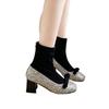 Fashion Square Toe Bling Women Snow Ankle Boots Bow Mid Heels Fad Sock Boots Suede Chunky Shoes 2024 Trend Winter Designer Botas Mujer