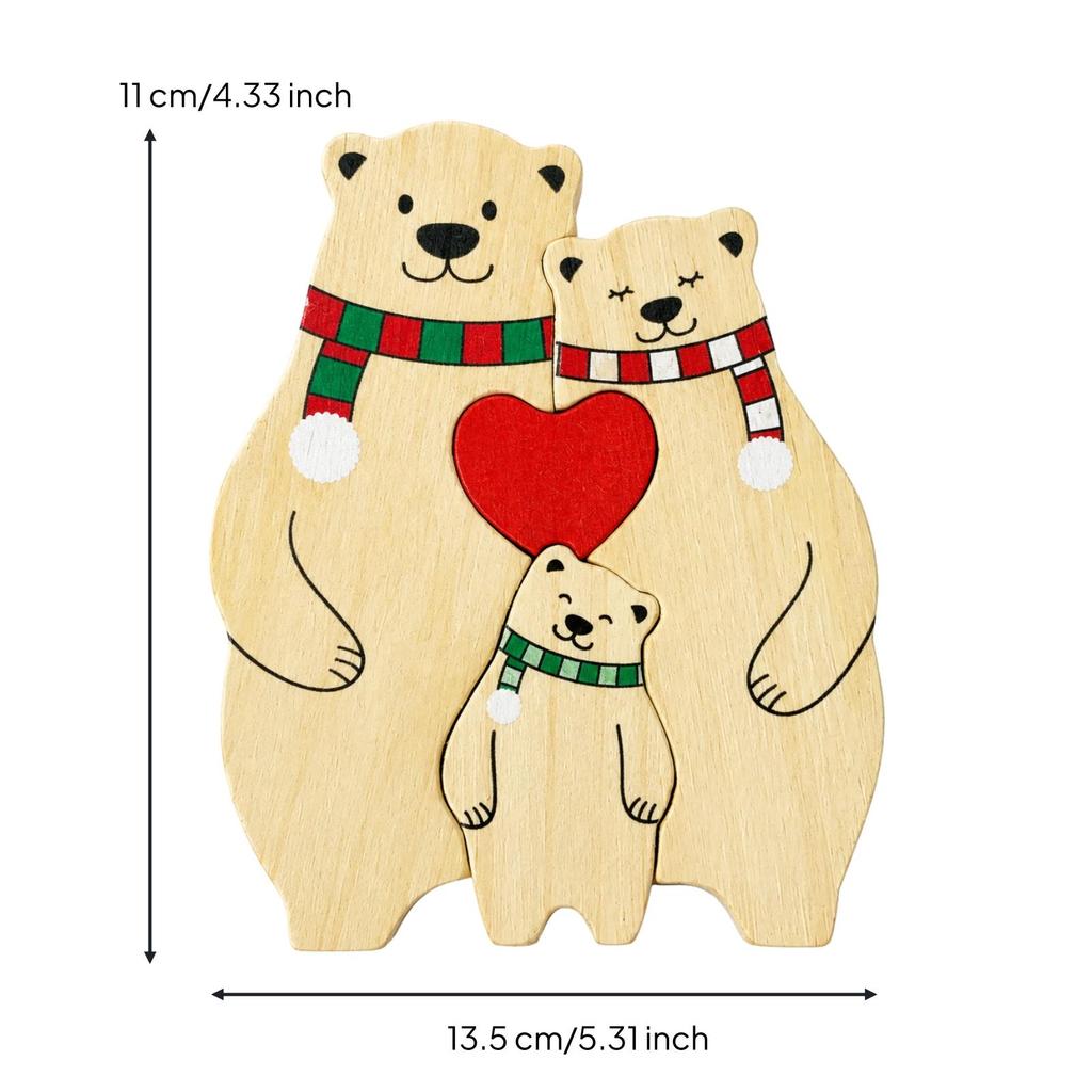 Wooden Bear Ornament with Engraved Names Animal Family Puzzle Customizable