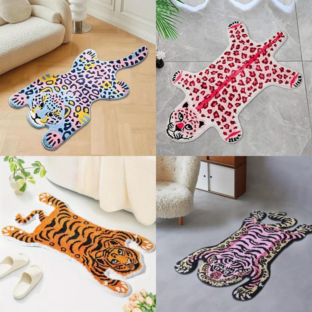 Tiger Pattern Faux Cashmere Rug With Animal Print For Living Room Decor