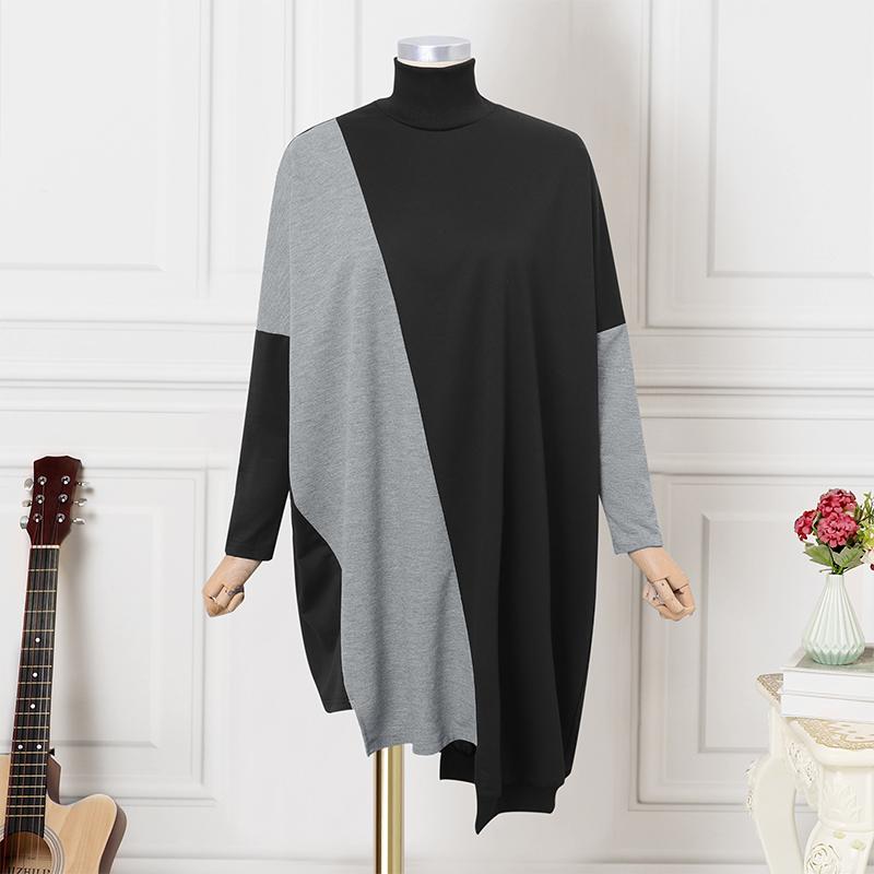 ZANZEA Women Casual Turtleneck Long Sleeve Patchwork Dress