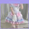 Vestido de Empregada Lolita Gato Rosa Suave Para Mulheres Fantasia de Cosplay de Anime Com Acessórios Ricos