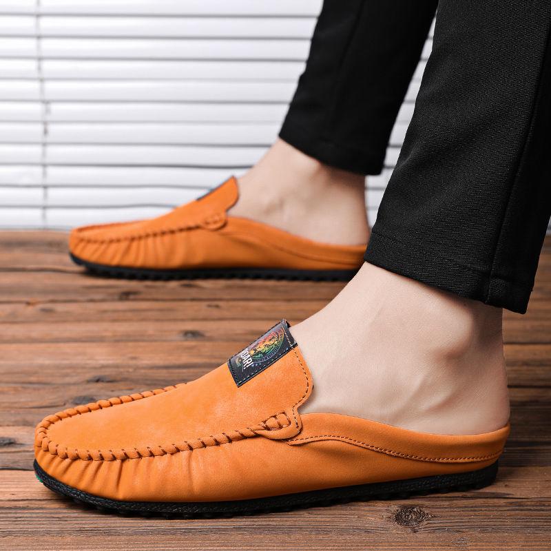 Leather Men's Shoe Male Slipper Mules Outdoor Slides Flat Half Cheap Shoes Liquidation Low Price Trend Summer Sale Fashion