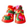 4Pcs/Set Flower Printing Dog Snow Boots New Year Adjustable Winter Dogs Shoes Fluffy Wear-resistant Pet Foot Covers