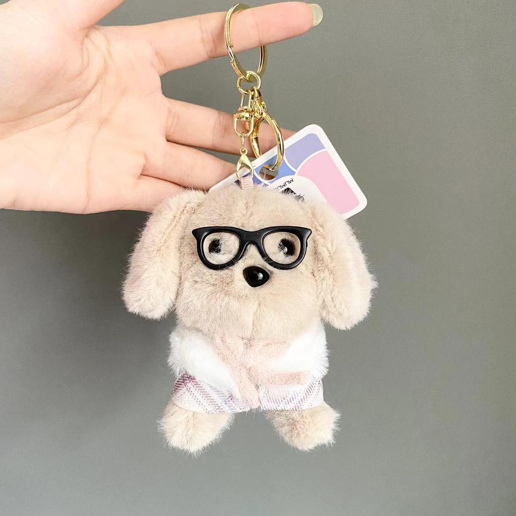 Trendy Mini Cartoon Dog Plush Keychain Pendant – Cool Puppy Backpack Decoration