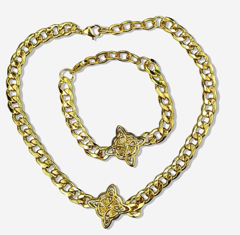 Hot Sale Irregular Pendant Sweater Chain Stainless Steel Electroplated Irish Witch Celtic Knot Bracelet Necklace Sets