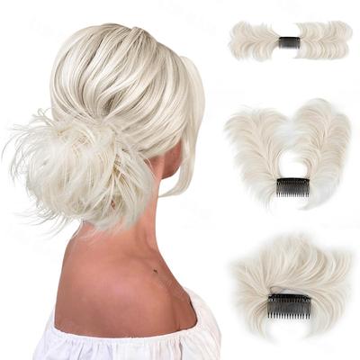 Panino sintetico disordinato Pezzo di pettine laterale Clip in panino di capelli arruffato Updo Parrucchino corto per le donne Ondulato naturale Facile da indossare