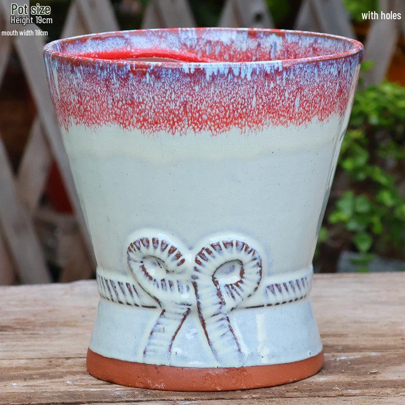 Yixing Handmade Square Mouth Coarse Pottery Planter - Large Succulent Flower Pot with Old Branch Design and Jade Pendant.