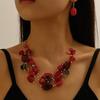 Set di Gioielli da Sposa da Donna con Ciondolo Cristallo Rosa Corallo Collana Orecchini Set di Gioielli con Perline Africane Bijoux Femme