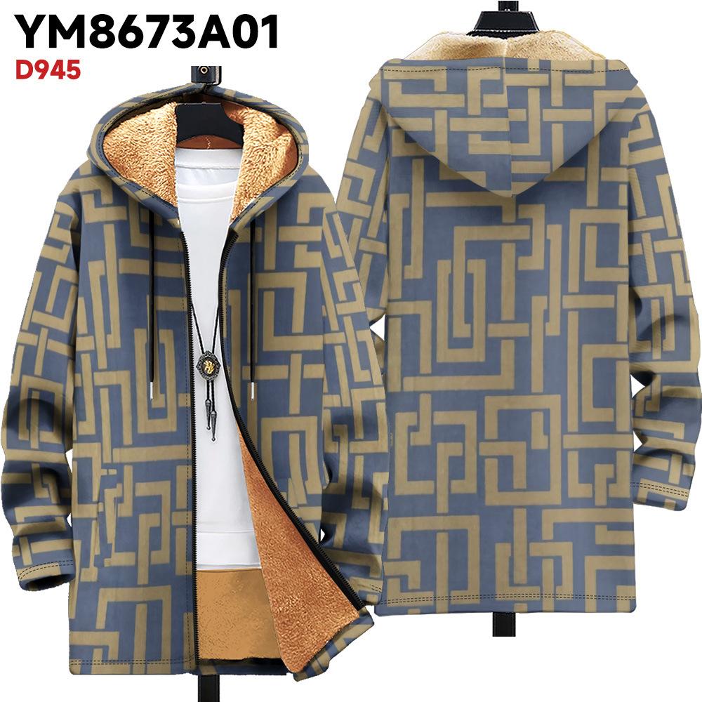 Nová bunda vícebarevné vzorové prvky B1 zipová mikina s kapucí zateplená zimní fleecová trendy vatovaná bunda